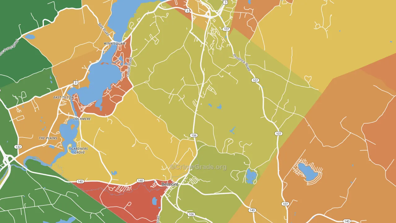 Belmont, NH Map of Robbery Rates
