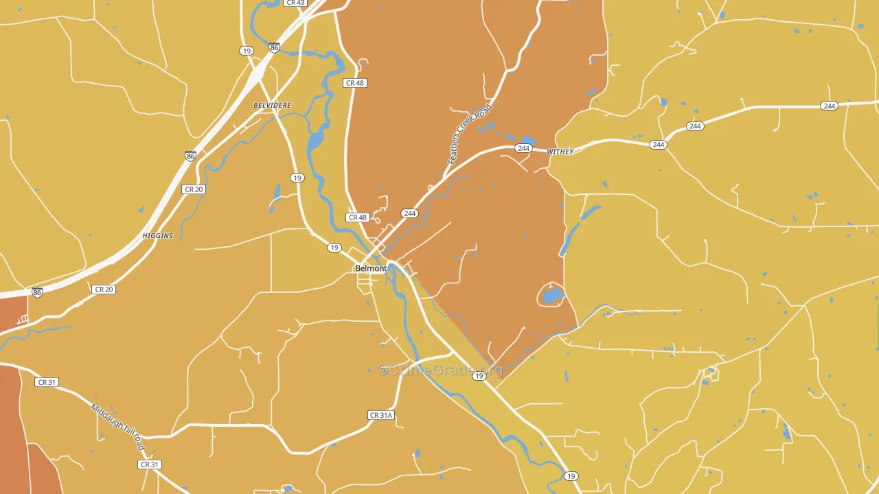 Belmont, NY Map of Robbery Rates