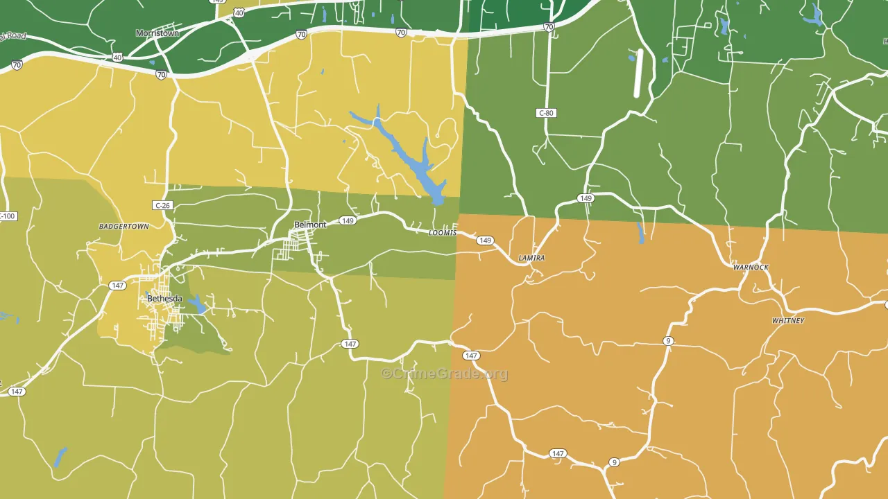 Belmont, OH Map of Robbery Rates