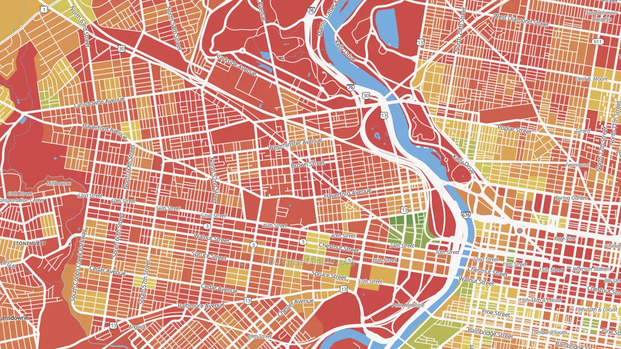 Belmont, Philadelphia, PA Map of Robbery Rates