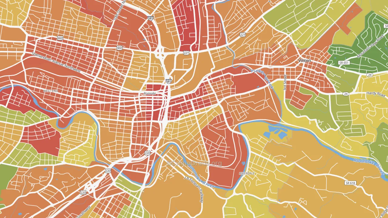 Belmont, Roanoke, VA Map of Robbery Rates