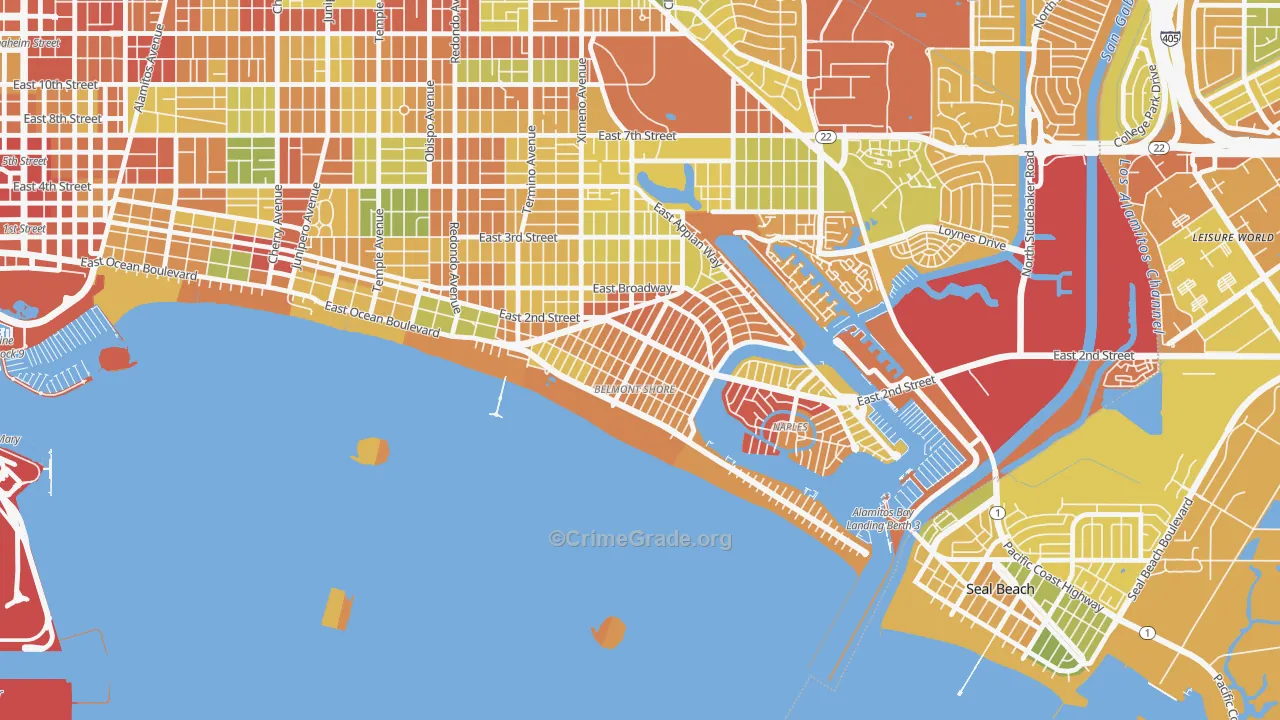 Belmont Shore, Long Beach, CA Map of Robbery Rates