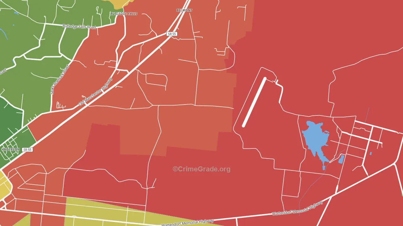 Belmont, TN Map of Robbery Rates