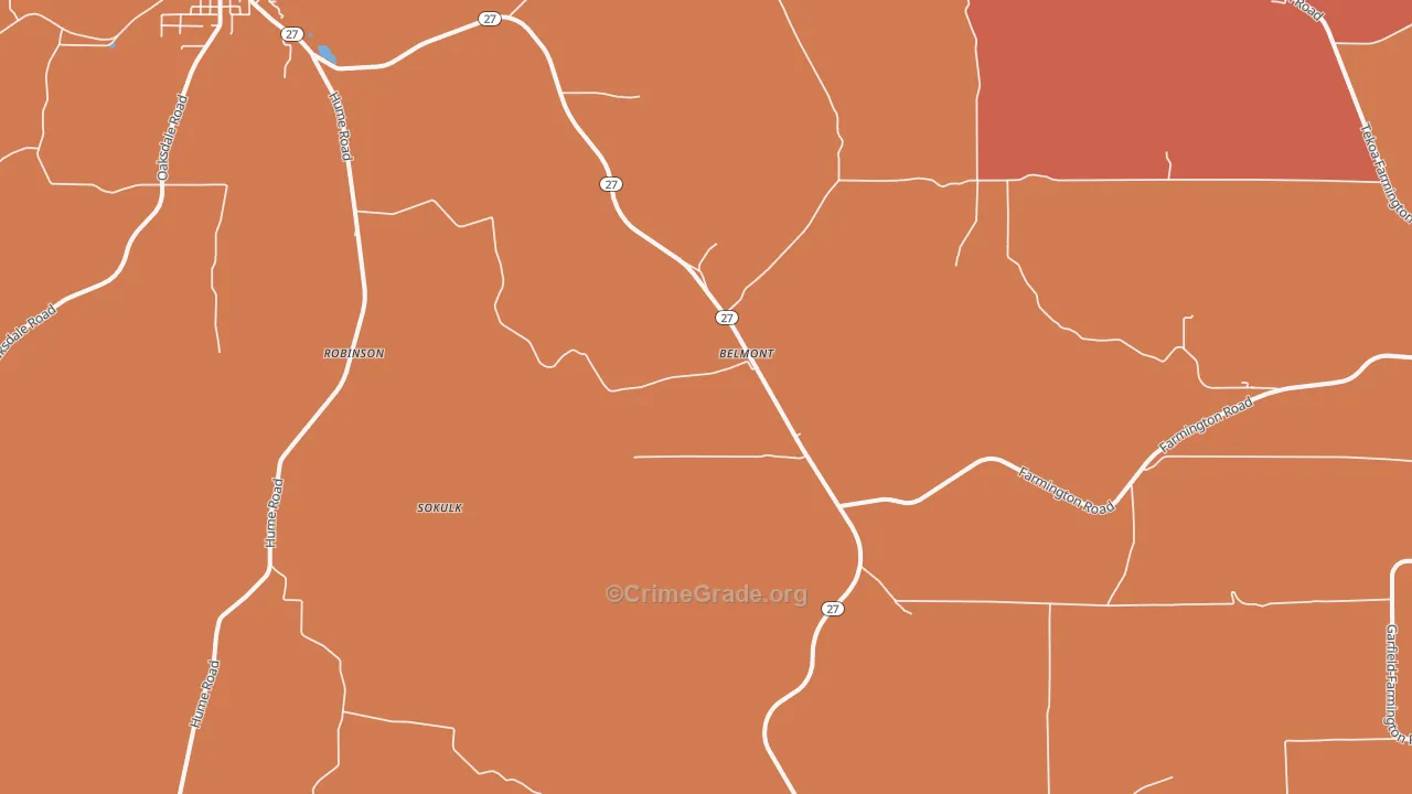 Belmont, WA Map of Robbery Rates