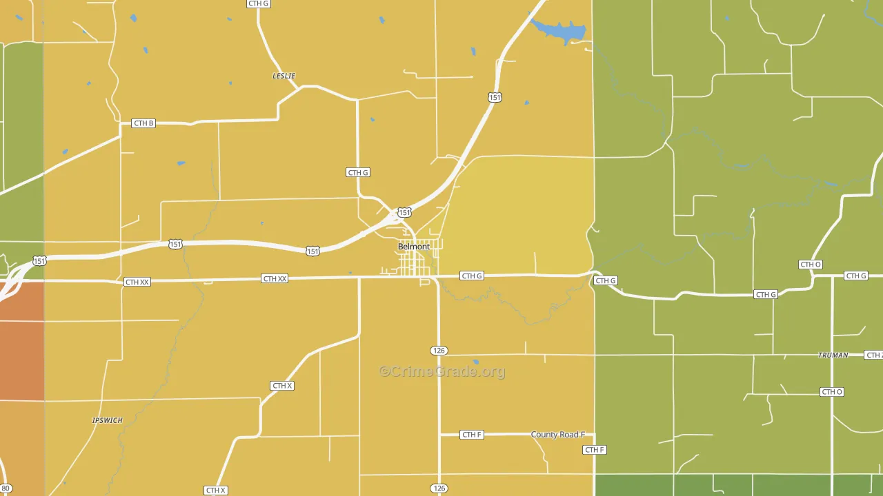 Belmont, WI Map of Robbery Rates