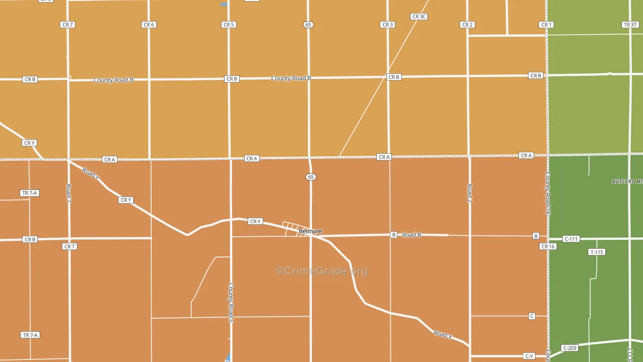 Belmore, OH Map of Robbery Rates