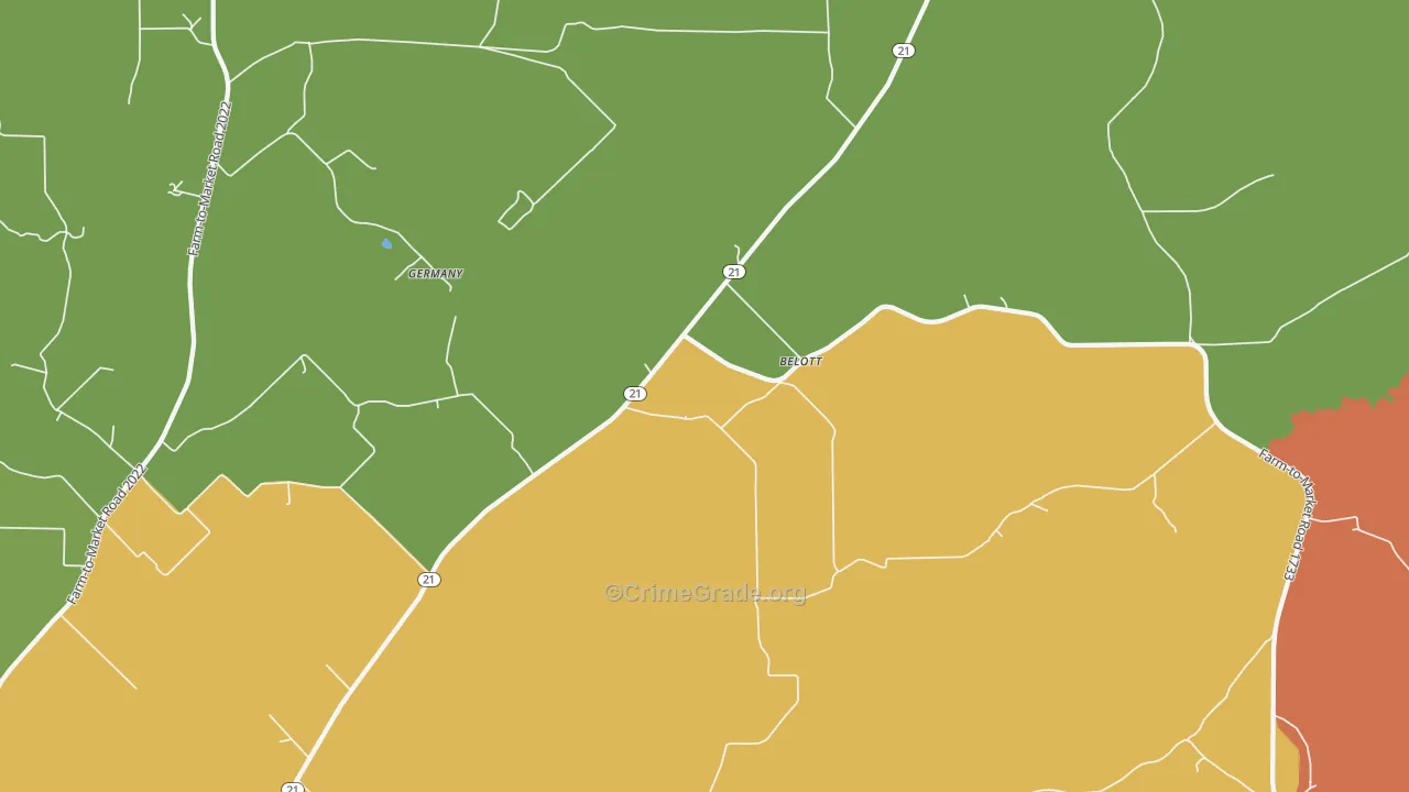 Belott, TX Map of Robbery Rates