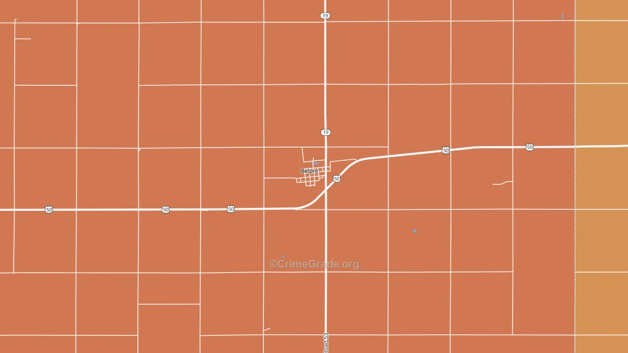 Belpre, KS Map of Robbery Rates