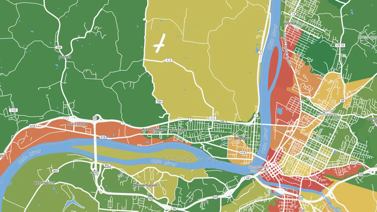 Belpre, OH Map of Robbery Rates