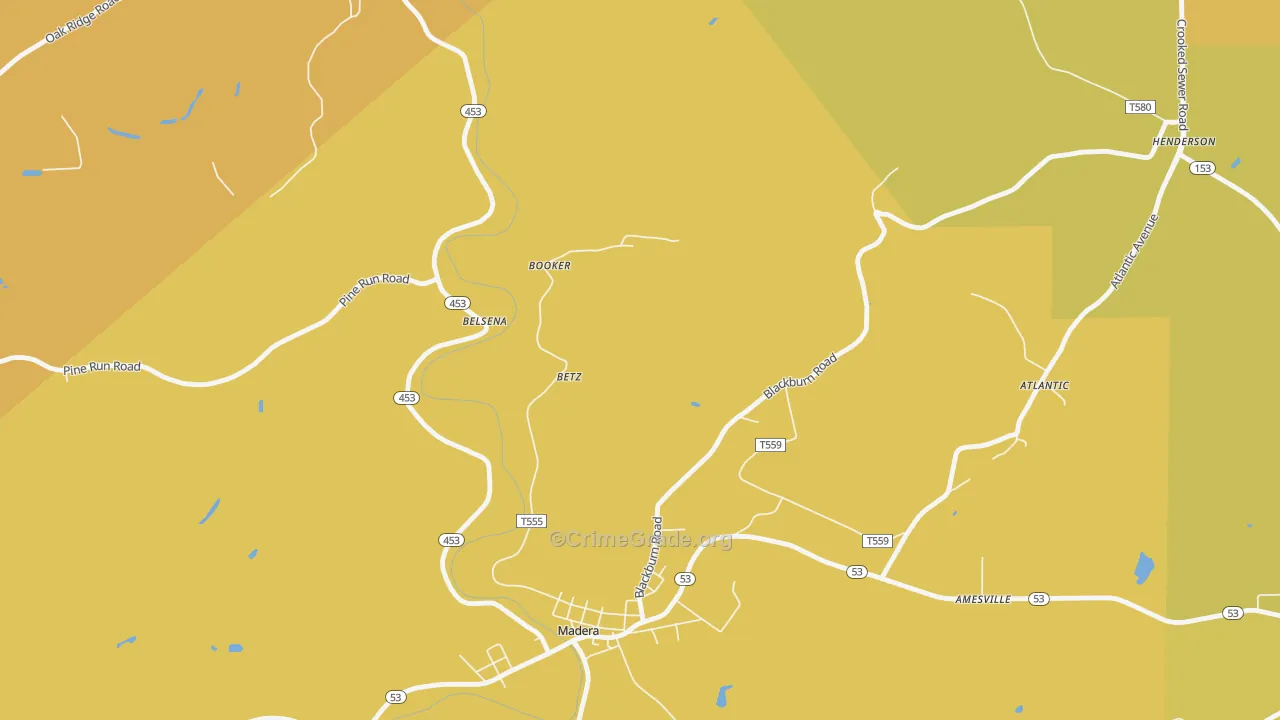 Belsena Mills, PA Map of Robbery Rates