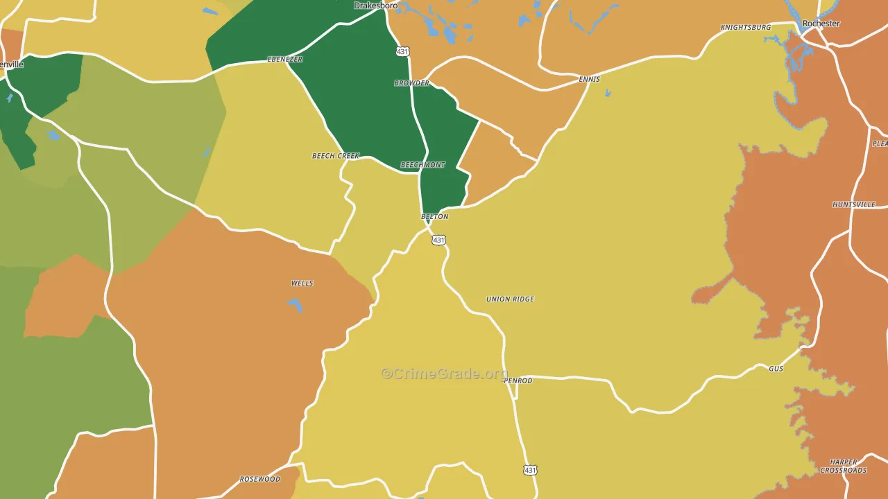 Belton, KY Map of Robbery Rates