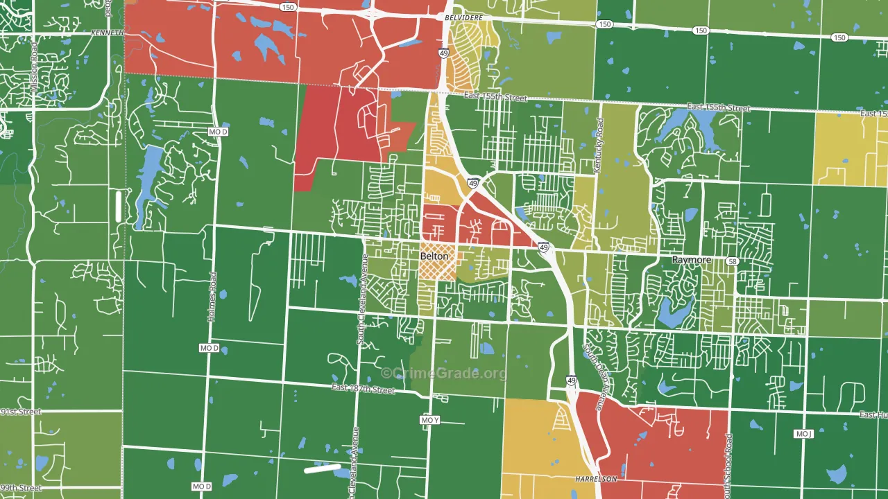 Belton, MO Map of Robbery Rates