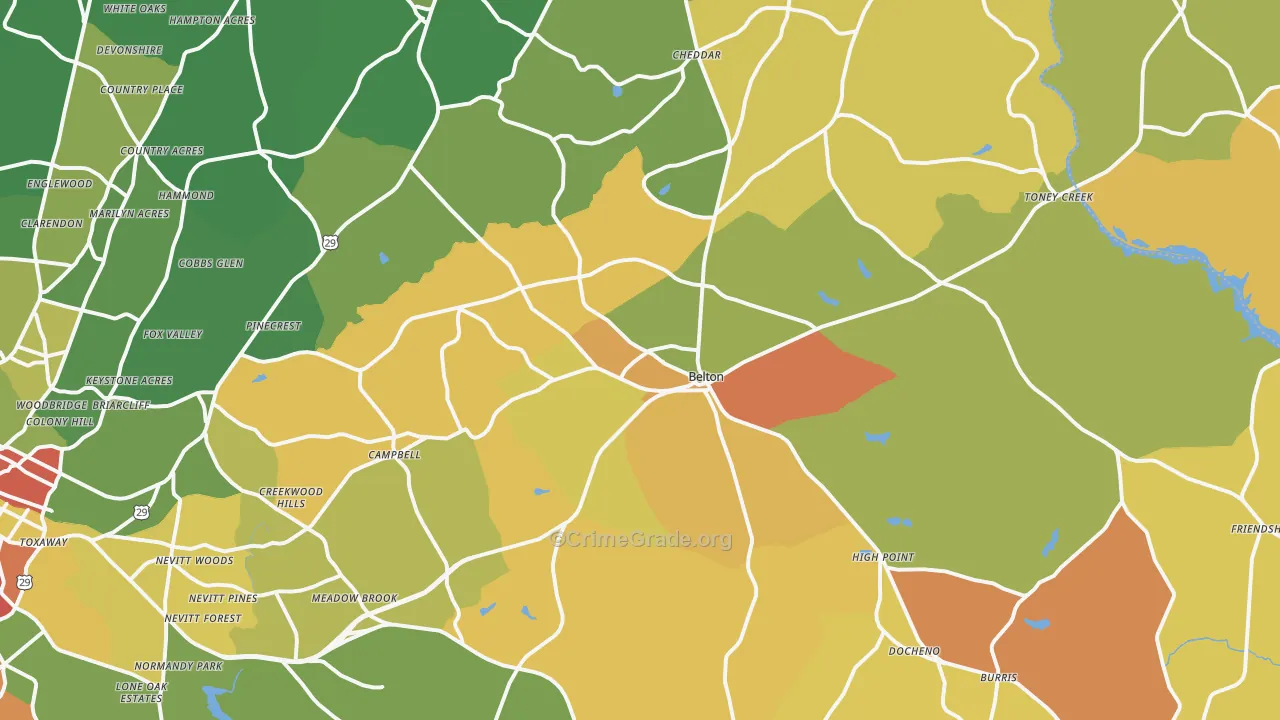 Belton, SC Map of Robbery Rates
