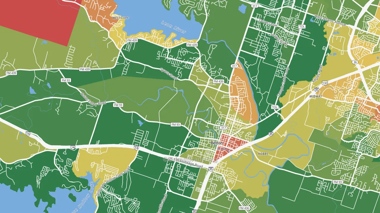 Belton, TX Map of Robbery Rates