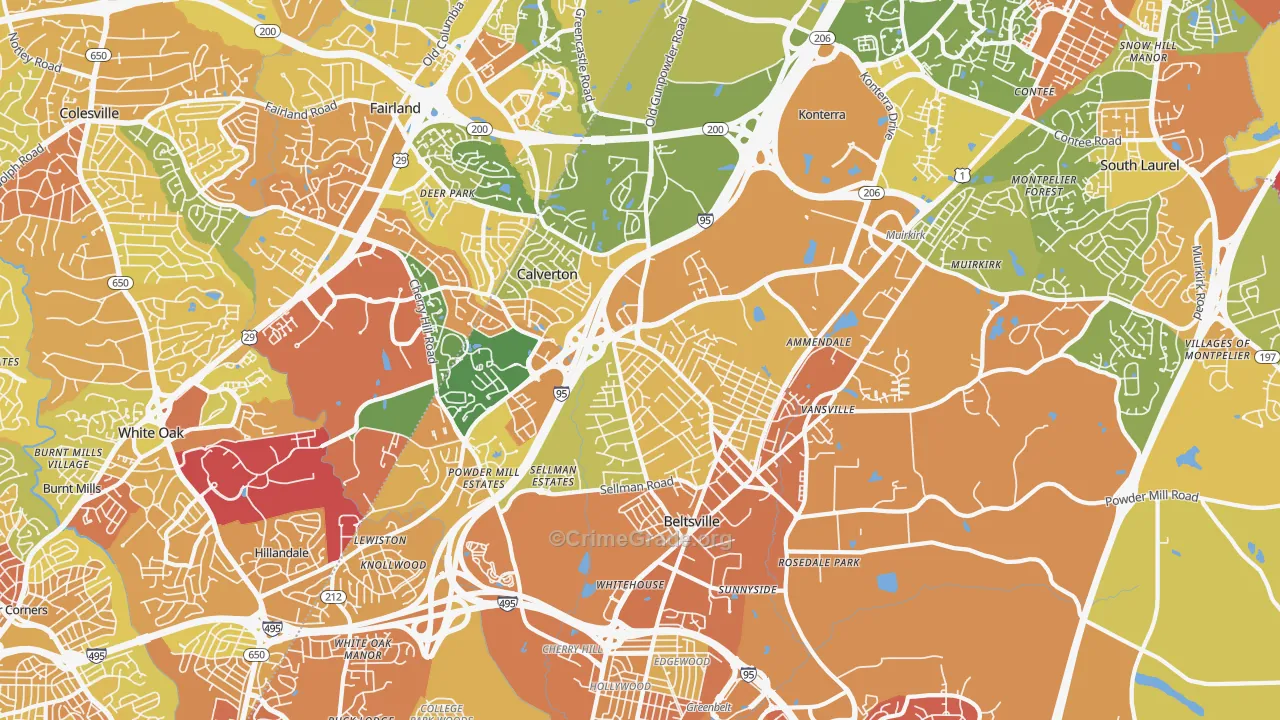 Beltsville, MD Map of Robbery Rates