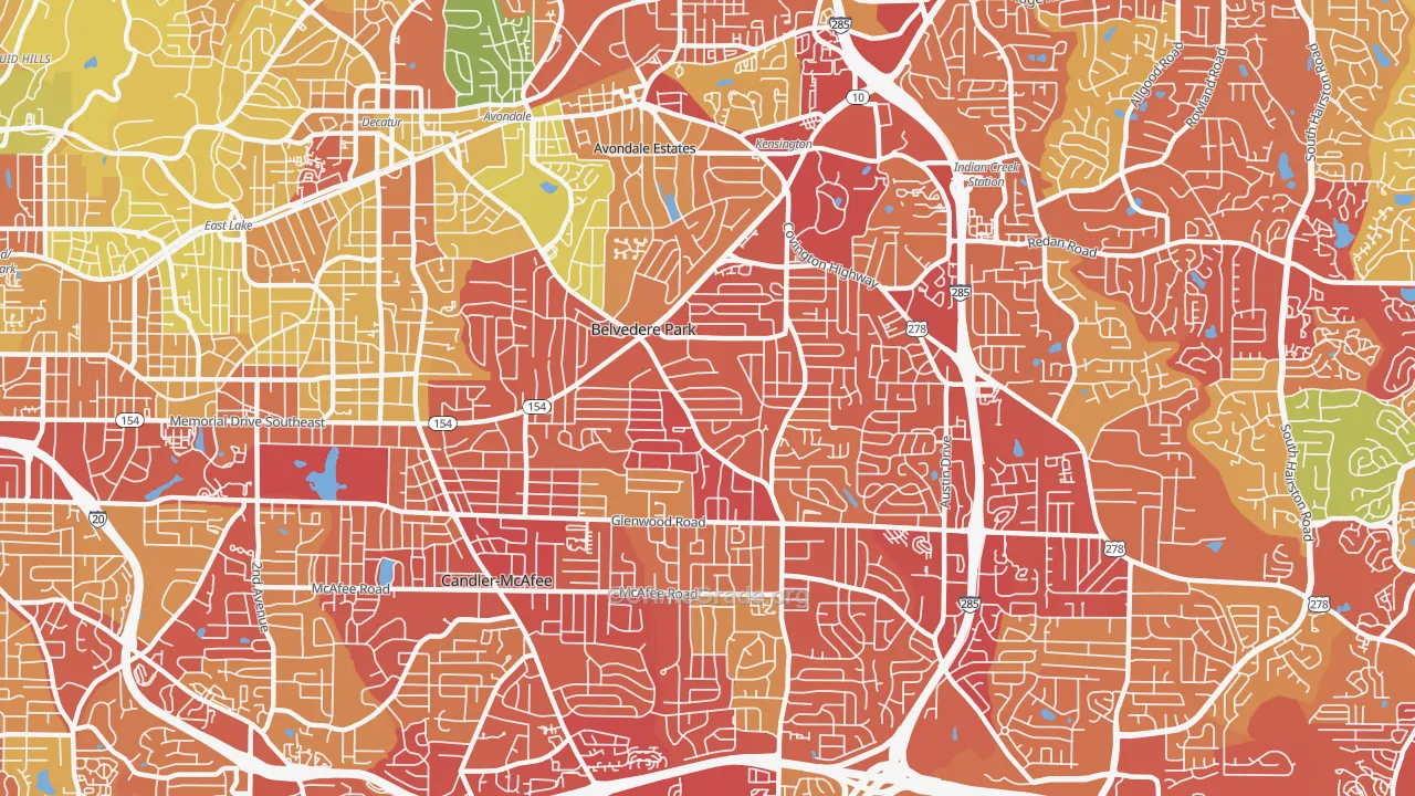 Belvedere Park, GA Map of Robbery Rates