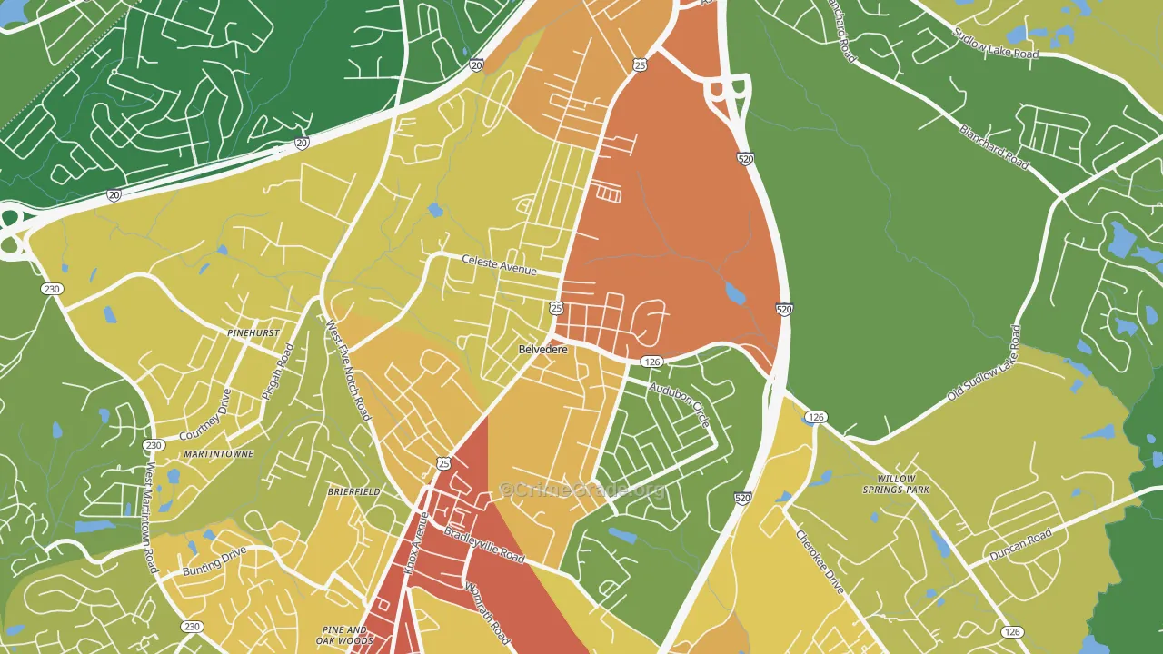 Belvedere, SC Map of Robbery Rates