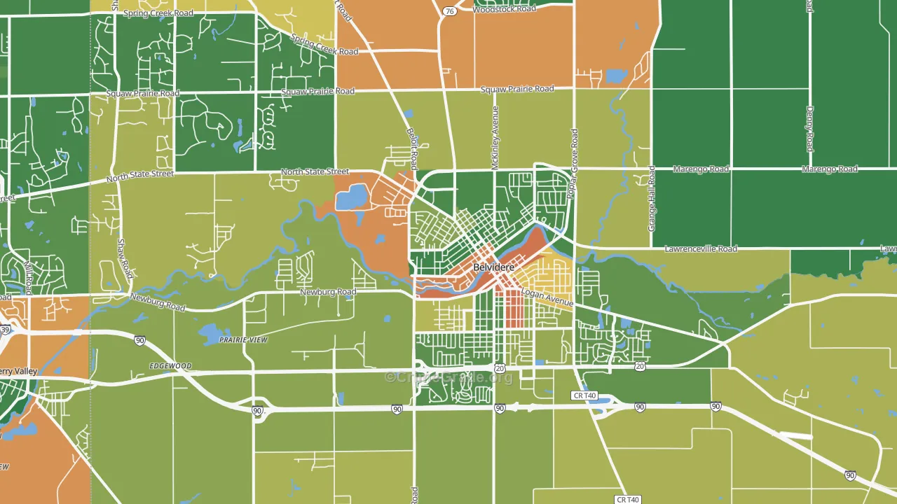 Belvidere, IL Map of Robbery Rates