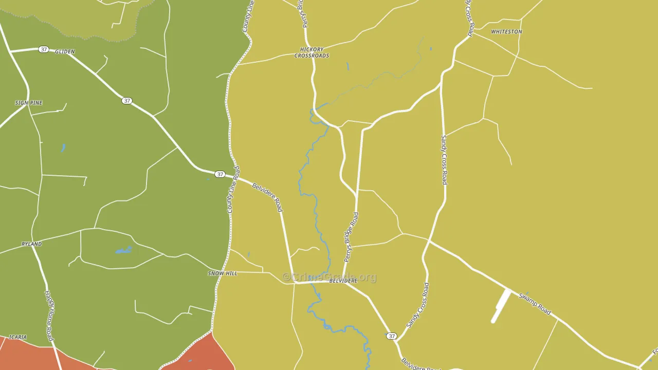 Belvidere, NC Map of Robbery Rates