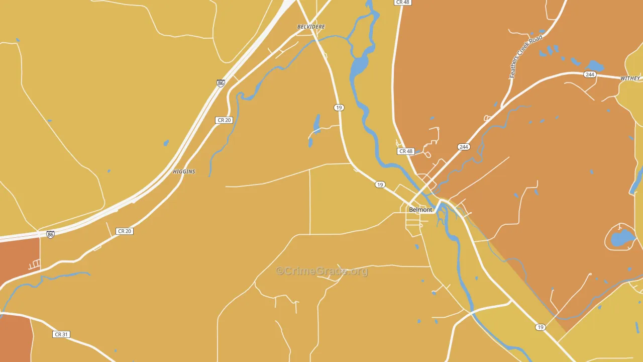Belvidere, NY Map of Robbery Rates