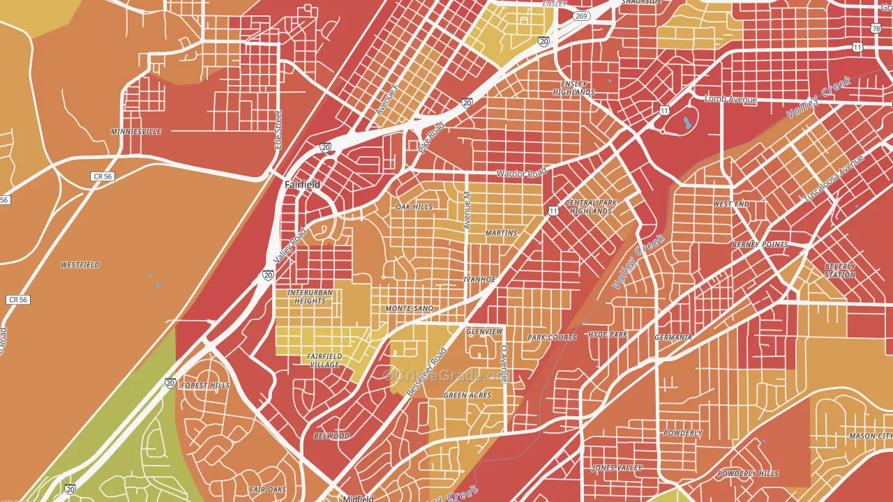Belview Heights, Birmingham, AL Map of Robbery Rates