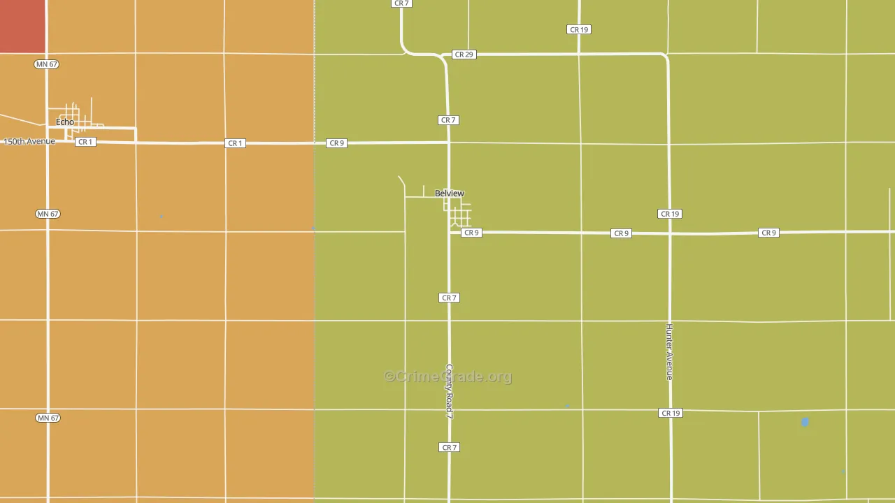 Belview, MN Map of Robbery Rates