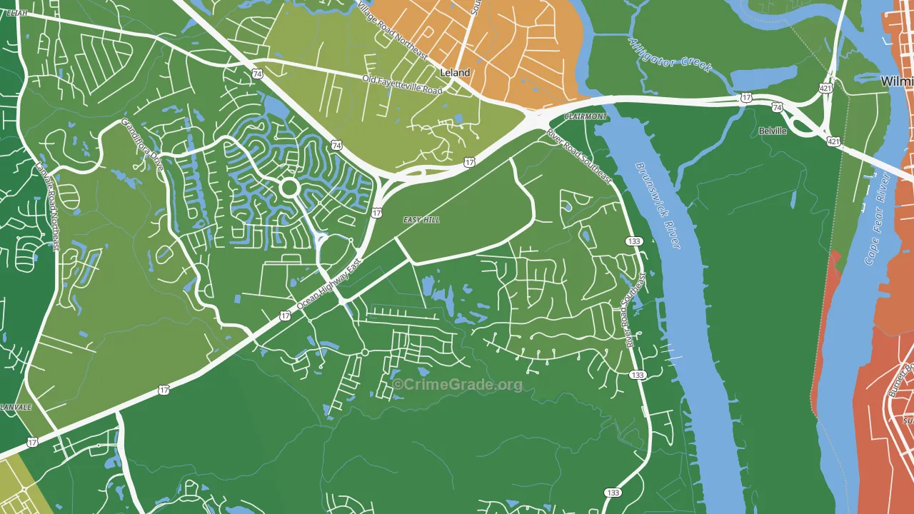 Belville, NC Map of Robbery Rates