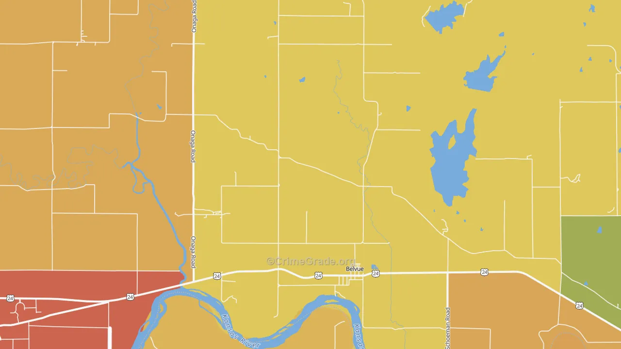 Belvue, KS Map of Robbery Rates