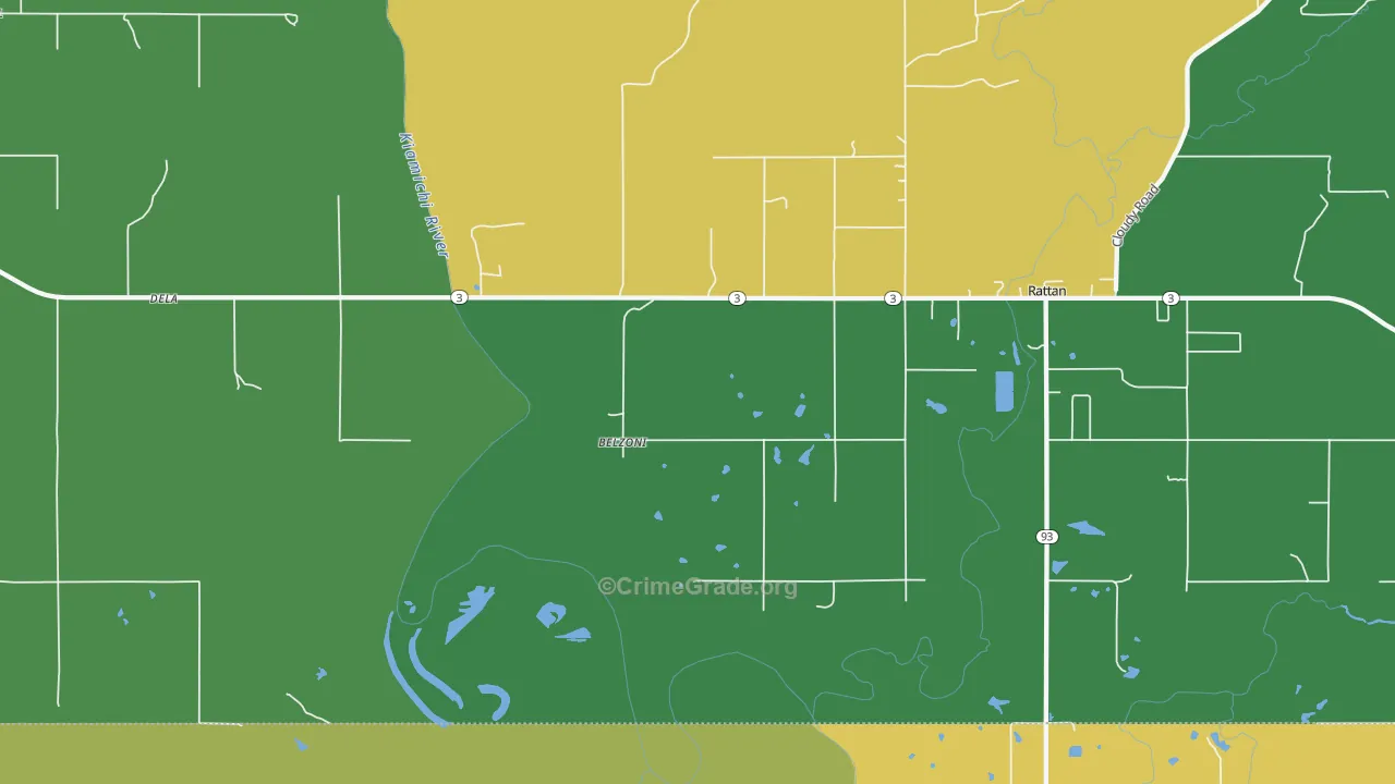 Belzoni, OK Map of Robbery Rates
