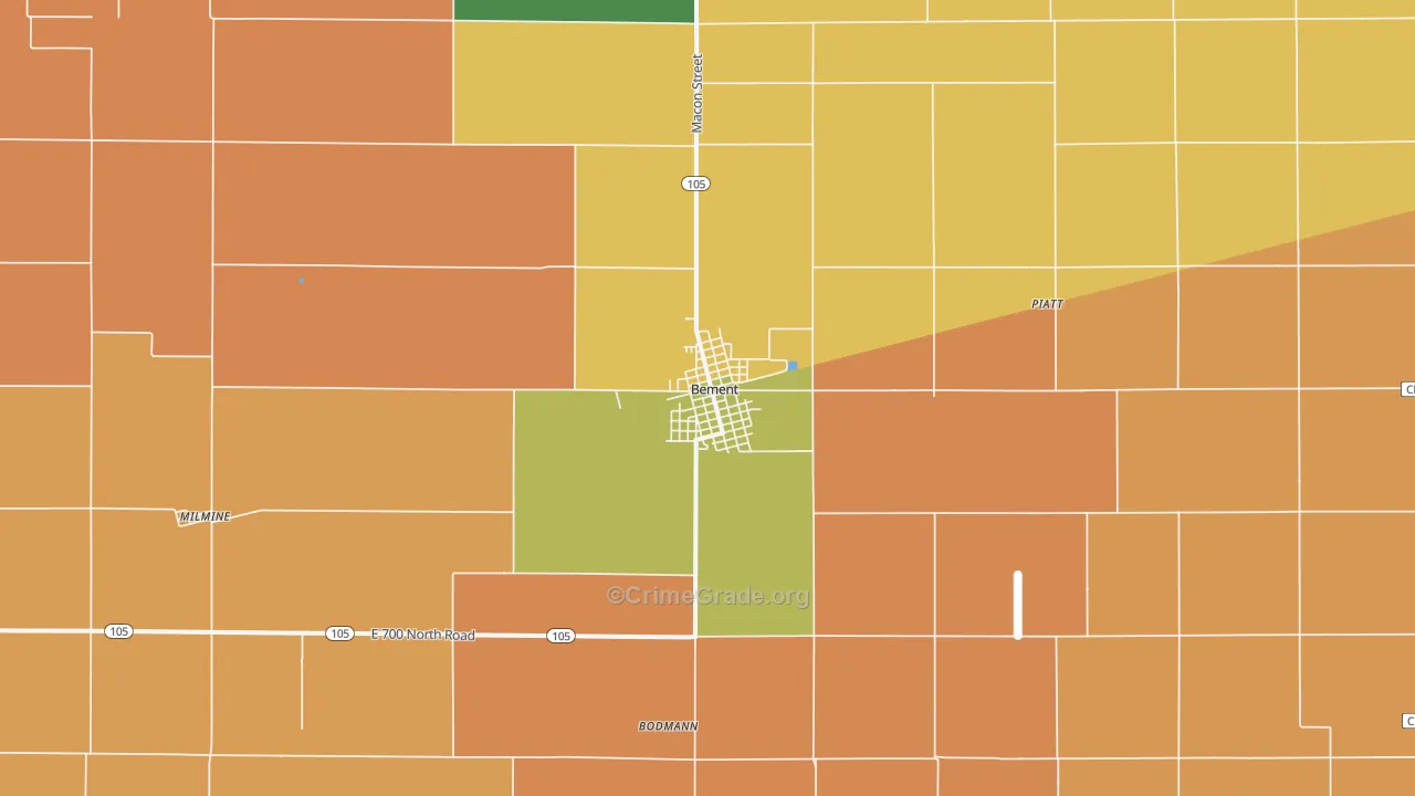 Bement, IL Map of Robbery Rates