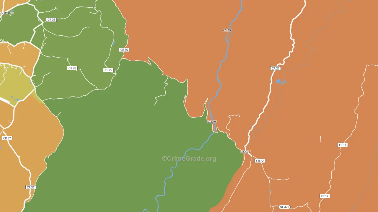 Bemis, WV Map of Robbery Rates