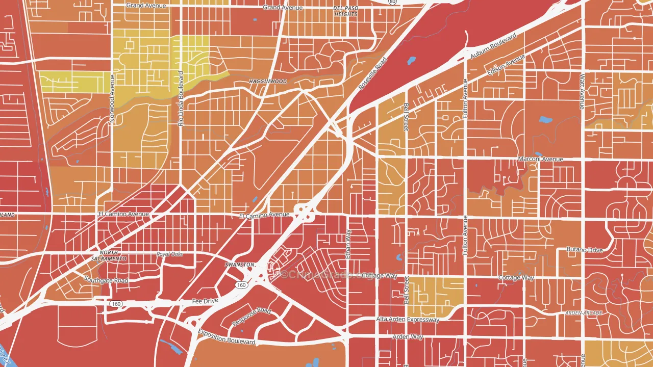 Ben Ali, Sacramento, CA Map of Robbery Rates
