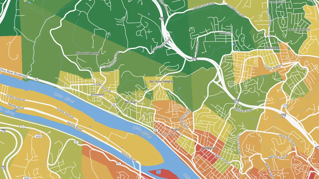 Ben Avon Heights, PA Map of Robbery Rates