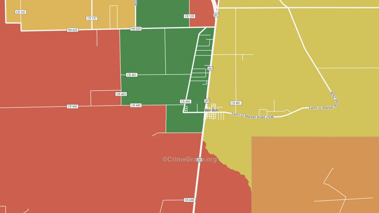 Ben Bolt, TX Map of Robbery Rates