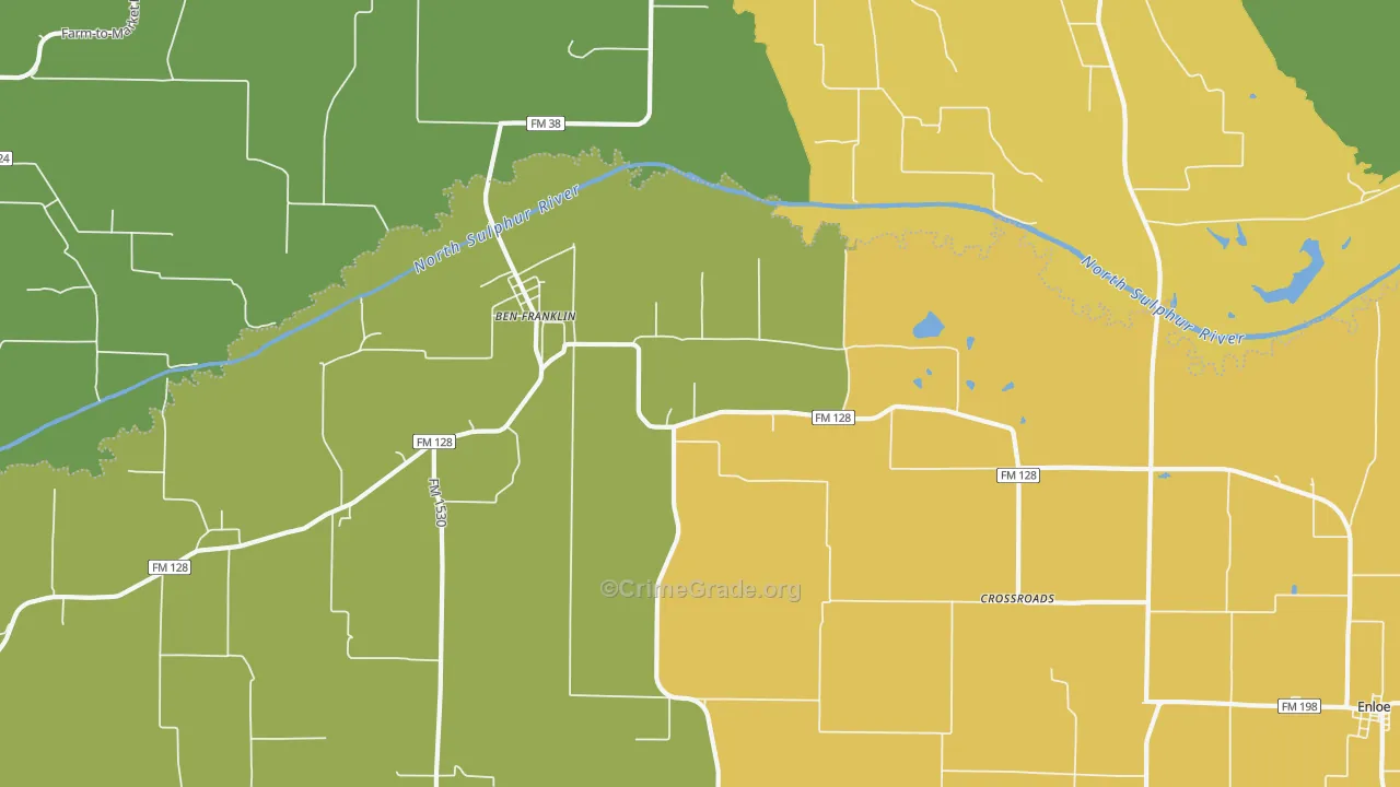 Ben Franklin, TX Map of Robbery Rates