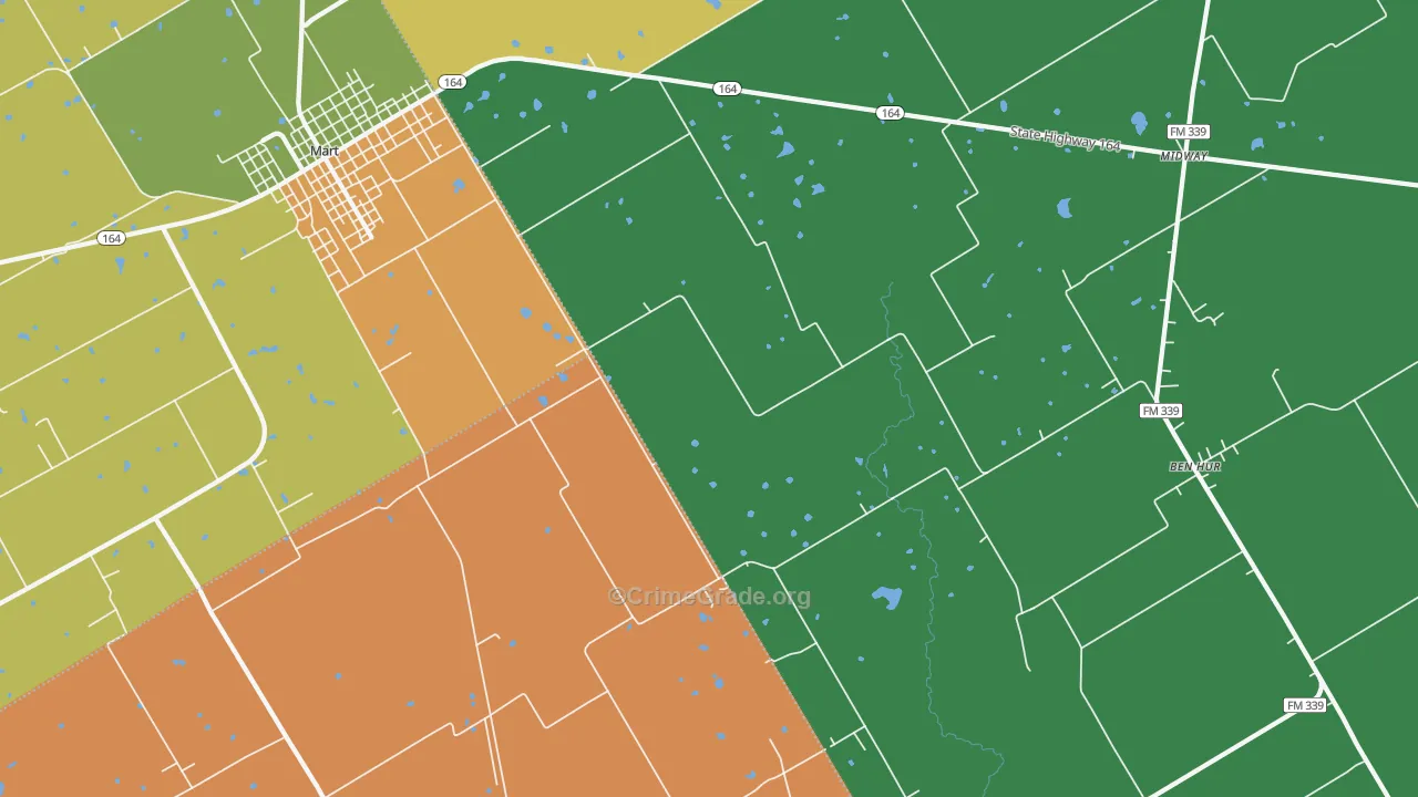 Ben Hur, TX Map of Robbery Rates