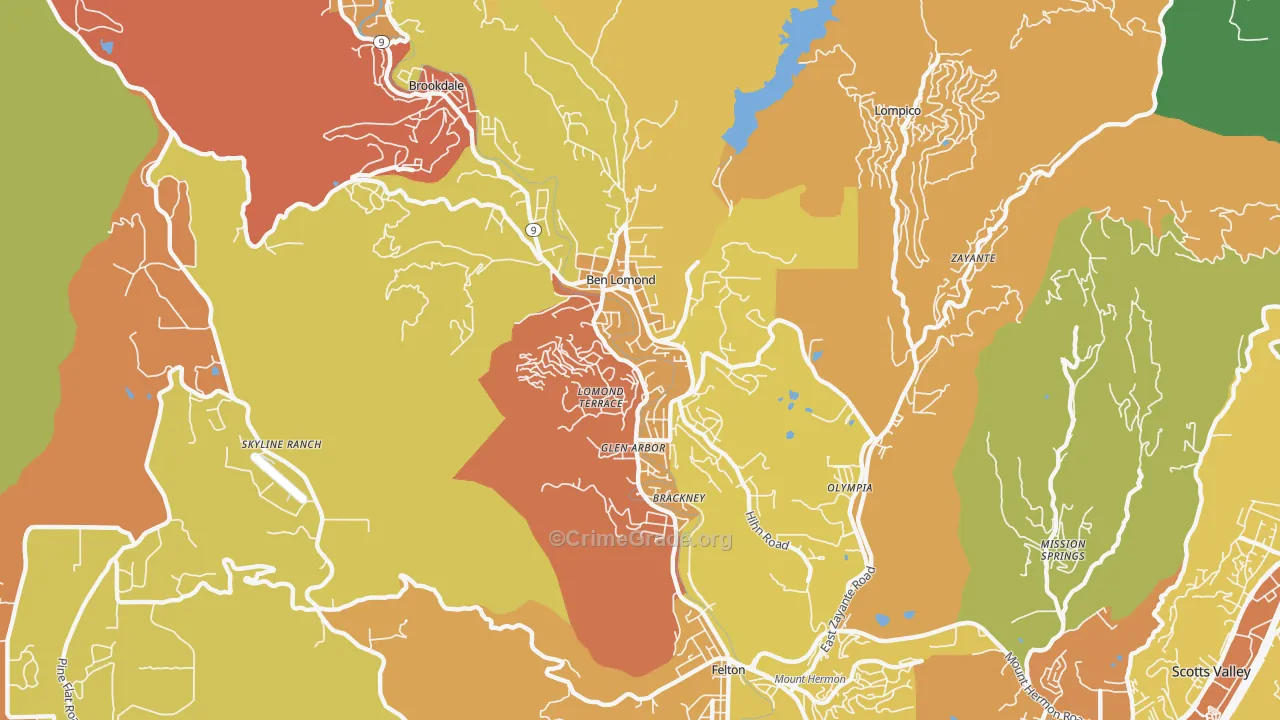 Ben Lomond, CA Map of Robbery Rates