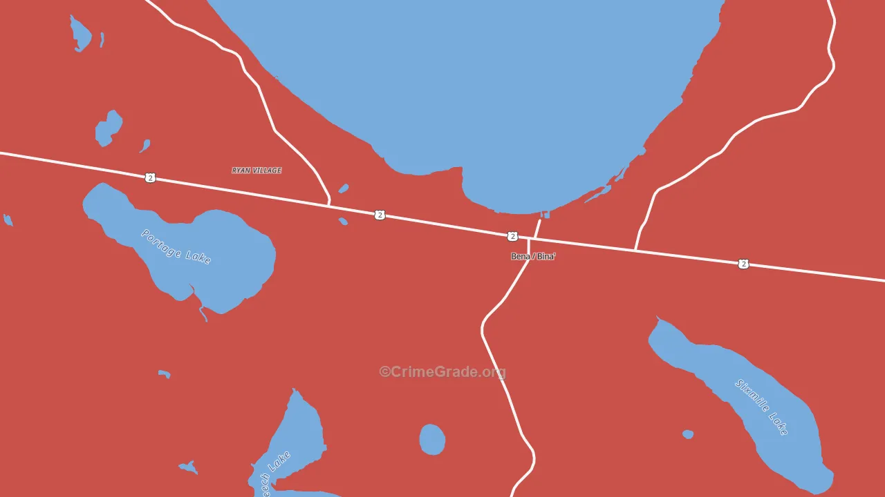 Bena, MN Map of Robbery Rates