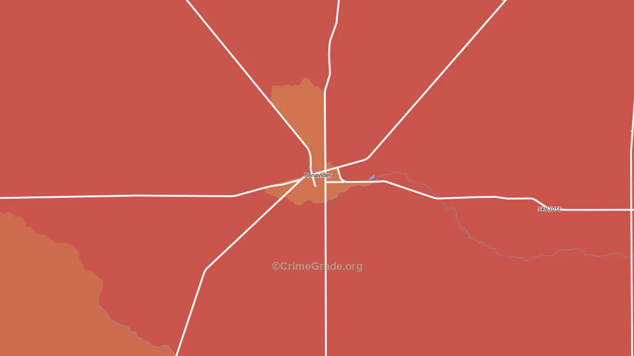 Benavides, TX Map of Robbery Rates