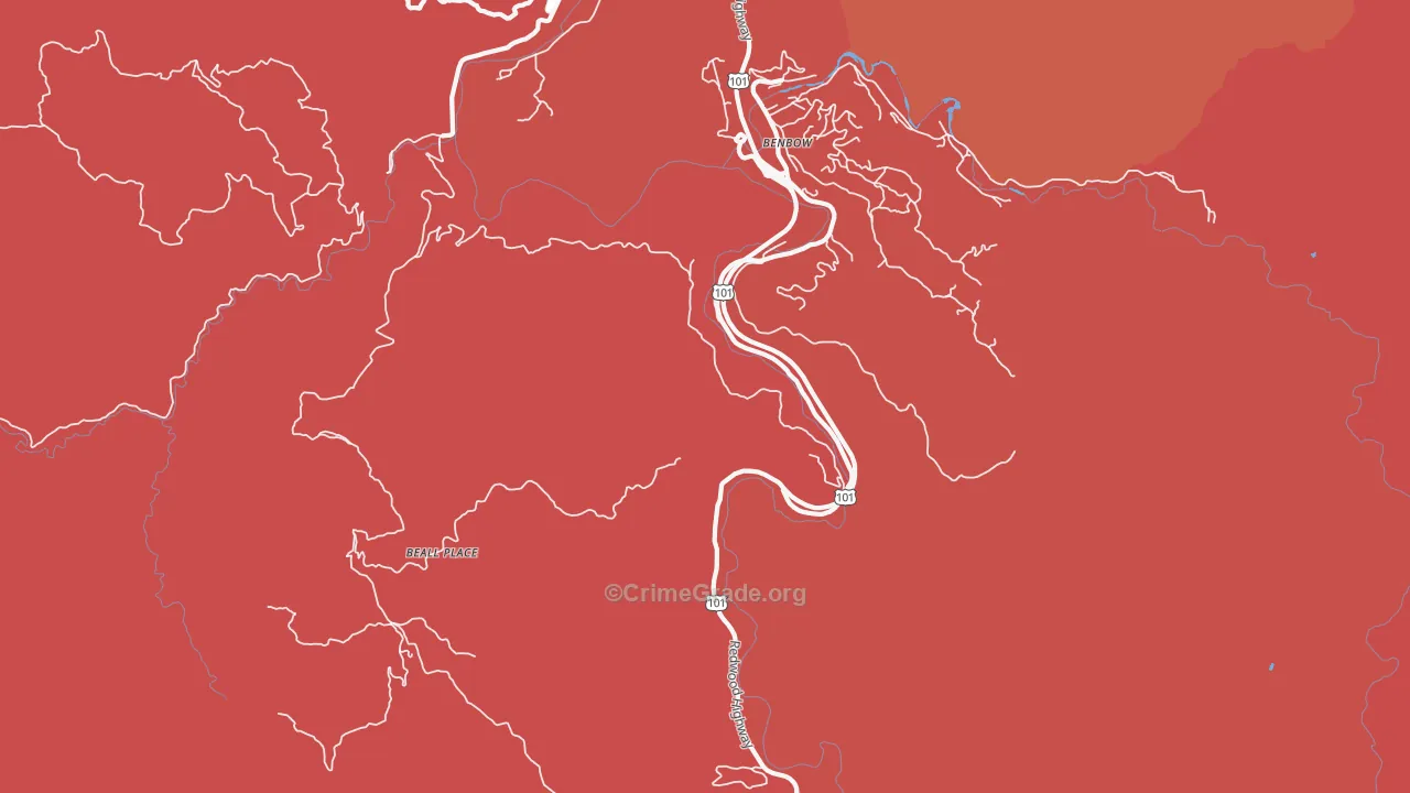 Benbow, CA Map of Robbery Rates