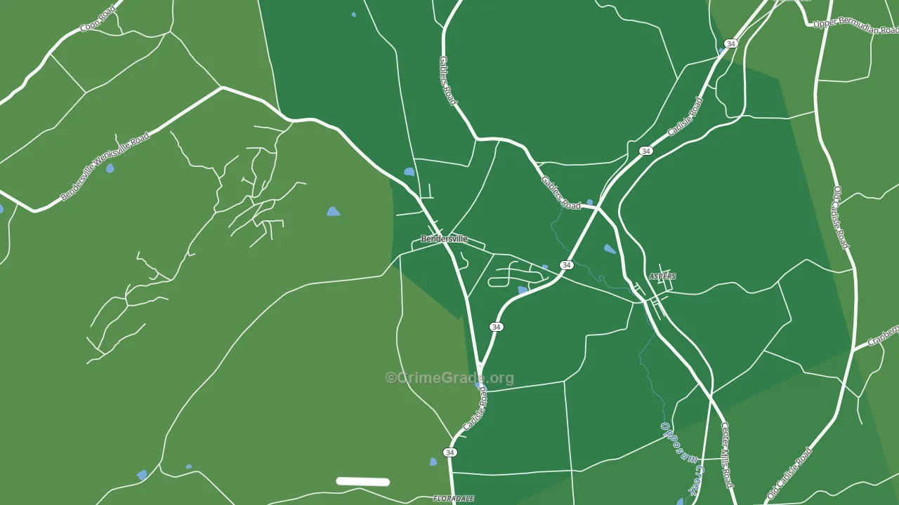 Bendersville, PA Map of Robbery Rates