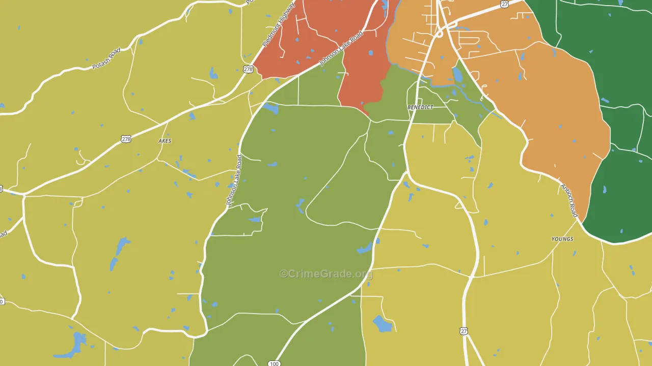 Benedict, GA Map of Robbery Rates