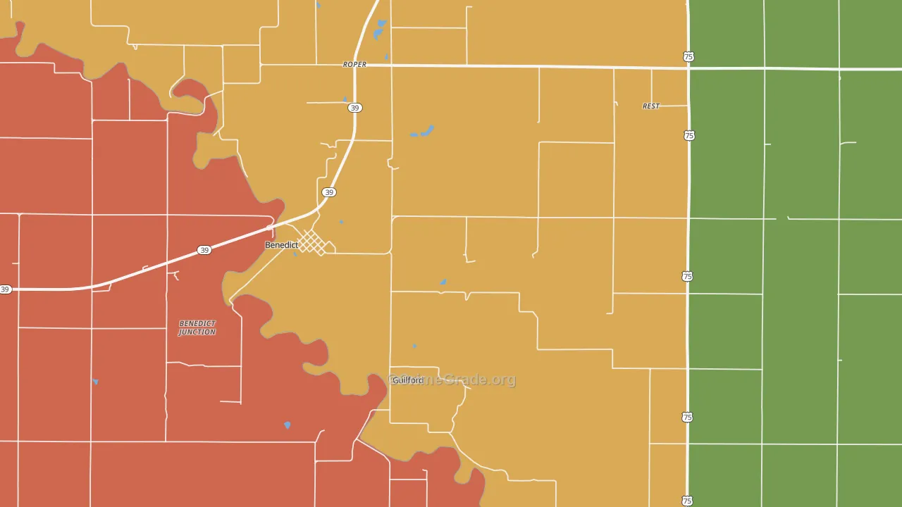 Benedict, KS Map of Robbery Rates