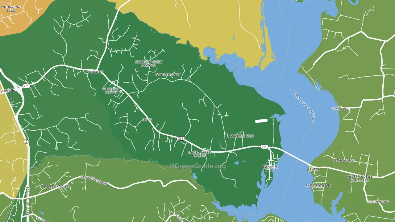 Benedict, MD Map of Robbery Rates