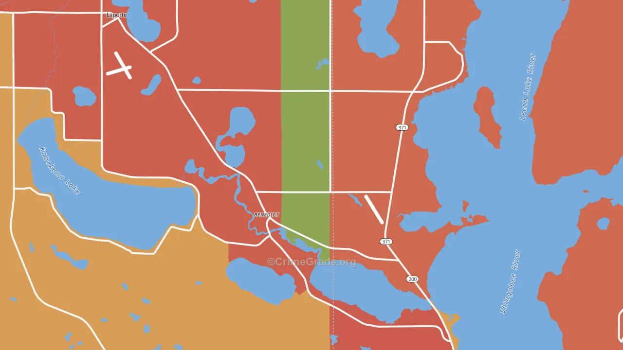 Benedict, MN Map of Robbery Rates