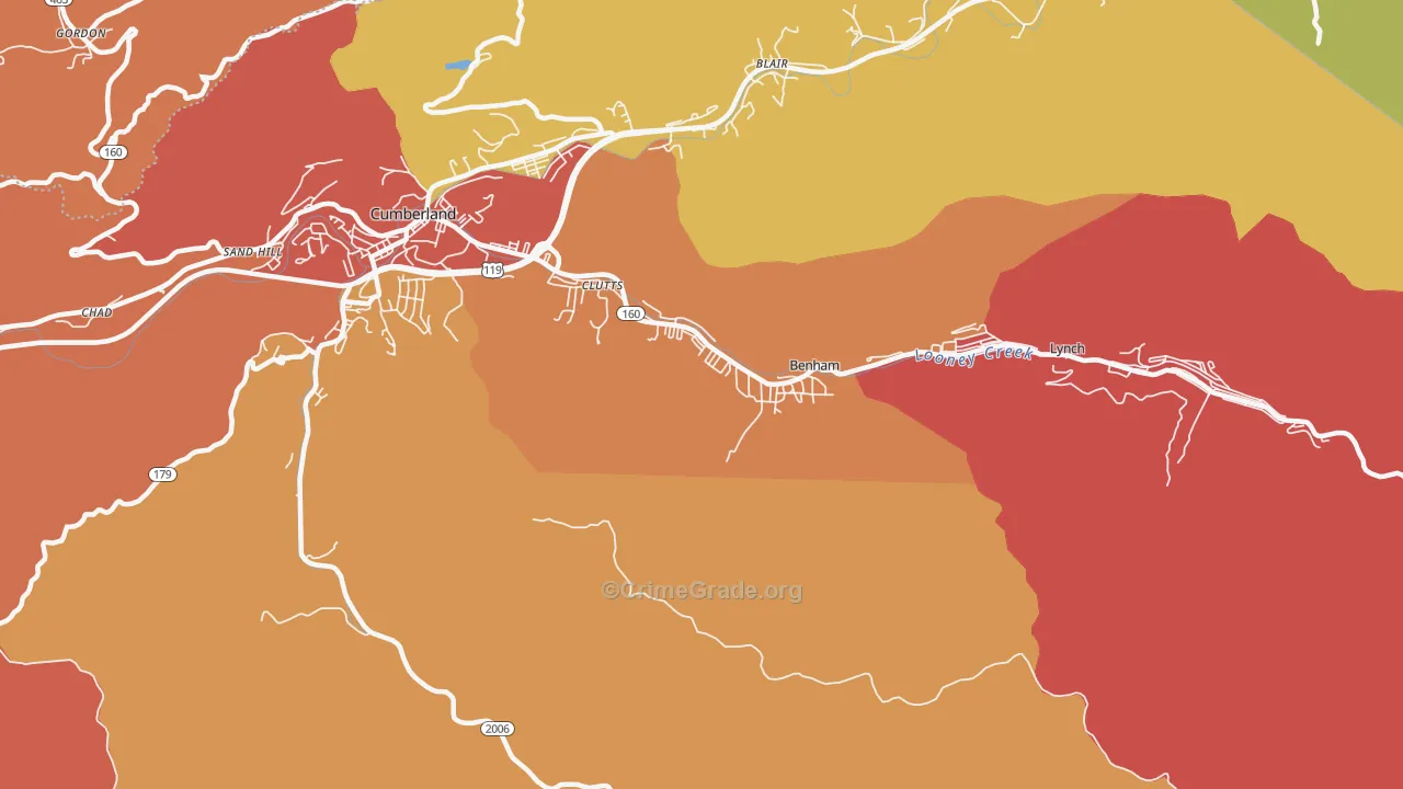 Benham, KY Map of Robbery Rates