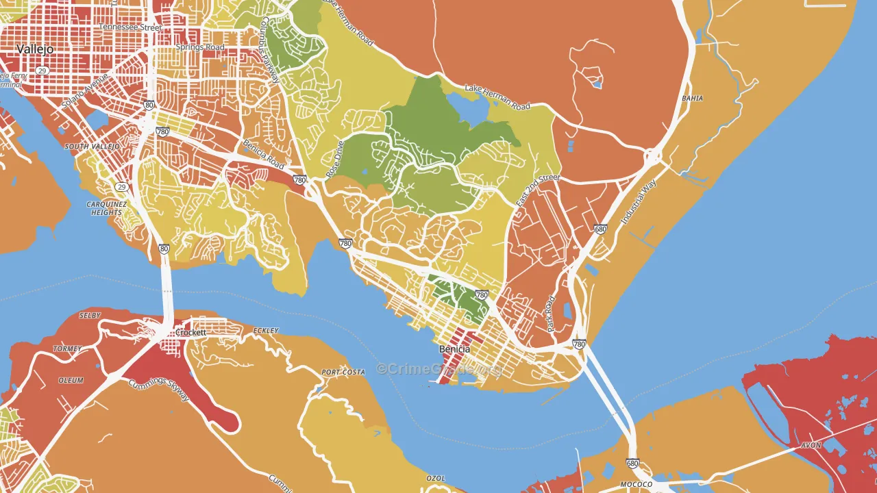 Benicia, CA Map of Robbery Rates