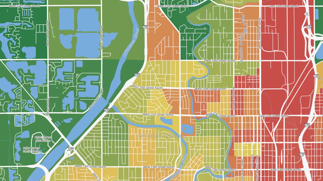 Benjamin Hills, Wichita, KS Map of Robbery Rates