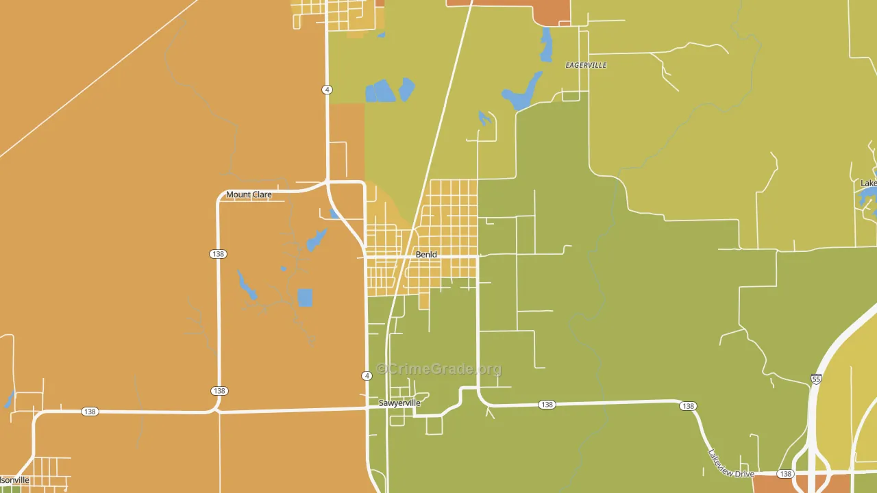 Benld, IL Map of Robbery Rates