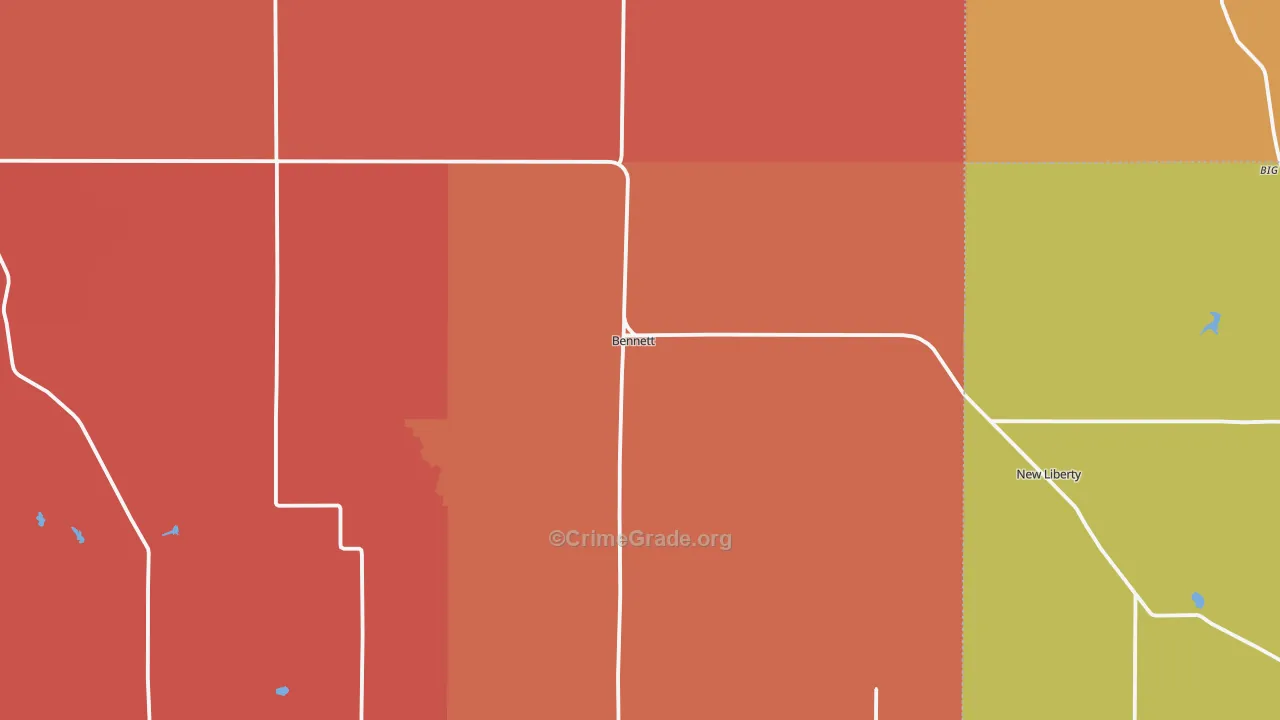Bennett, IA Map of Robbery Rates